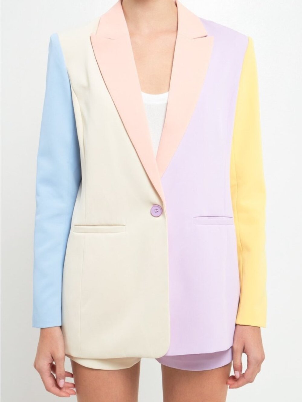 Pastel Colorblock Longline Blazer in Lavender, Pink, Yellow, Cream & Blue GUC